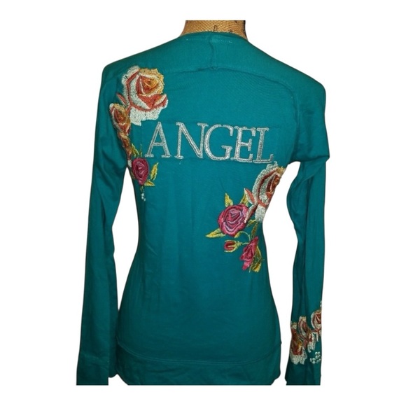 Johnny Was Turquoise Top with Colorful Floral Embroidery - Picture 4 of 5